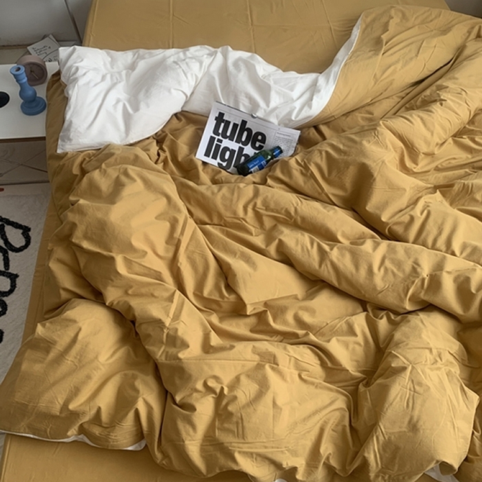 91家纺网 家纺一手货源 找家纺 柚可家居 2024新款40支全棉色织水洗棉单品系列-单被套 姜黄拼白