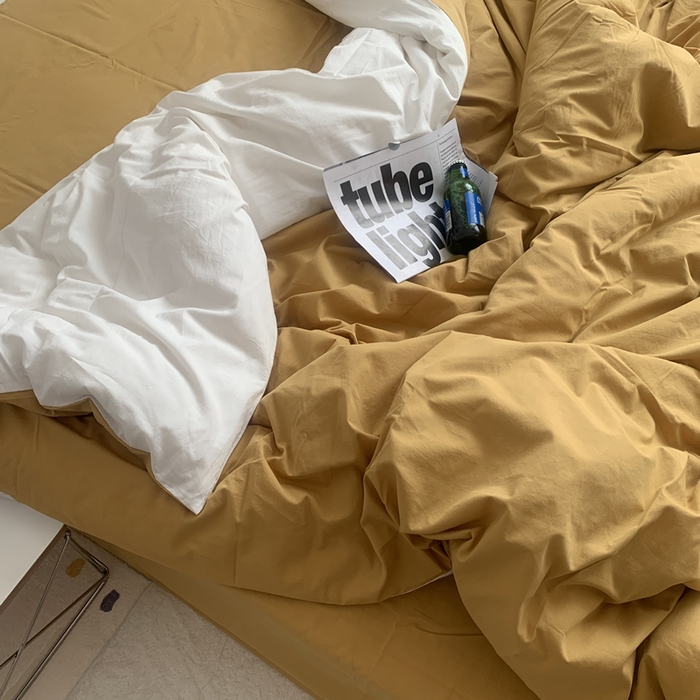 91家纺网 家纺一手货源 找家纺 柚可家居 2024新款40支全棉色织水洗棉单品系列-单被套 姜黄拼白