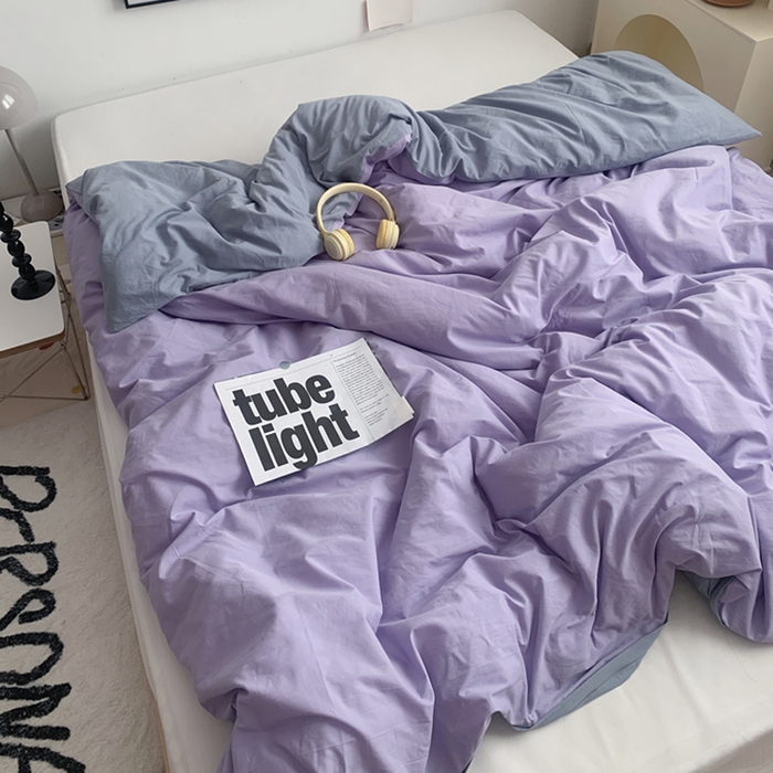 91家纺网 家纺一手货源 找家纺 柚可家居 2024新款40支全棉色织水洗棉单品系列-单被套 香芋紫拼蓝灰