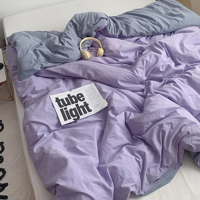 91家纺网 家纺一手货源 找家纺 柚可家居 2024新款40支全棉色织水洗棉单品系列-单被套 香芋紫拼蓝灰