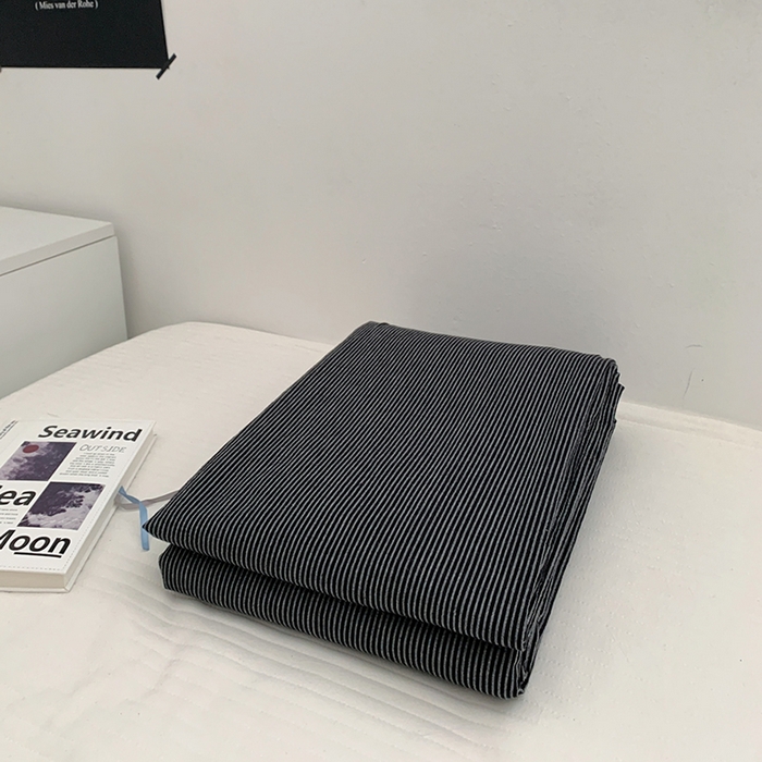 柚可家居 2024新款40支全棉色织水洗棉单品系列-单被套 细黑竖条纹