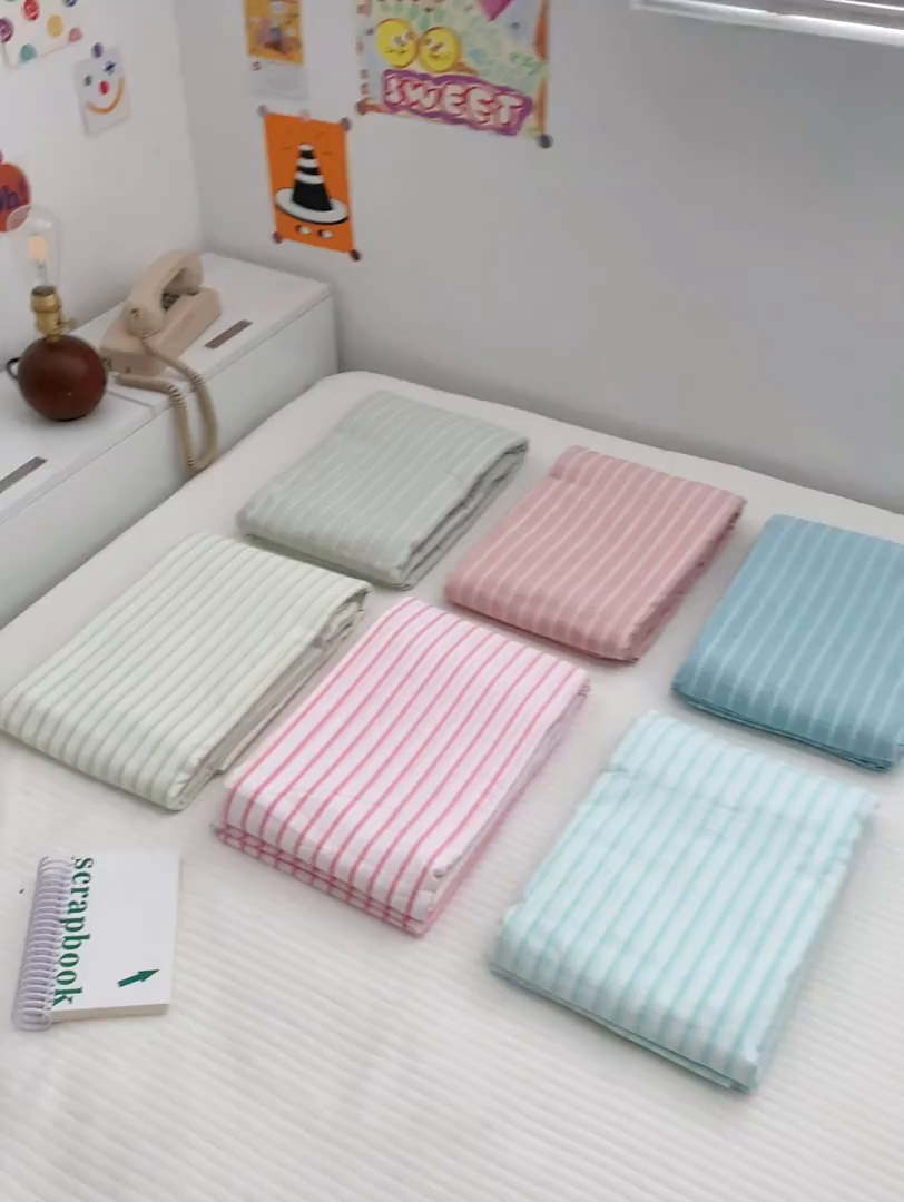 91家纺网 家纺一手货源 找家纺 柚可家居 2024新款40支全棉色织水洗棉单品系列-单被套 红竖条