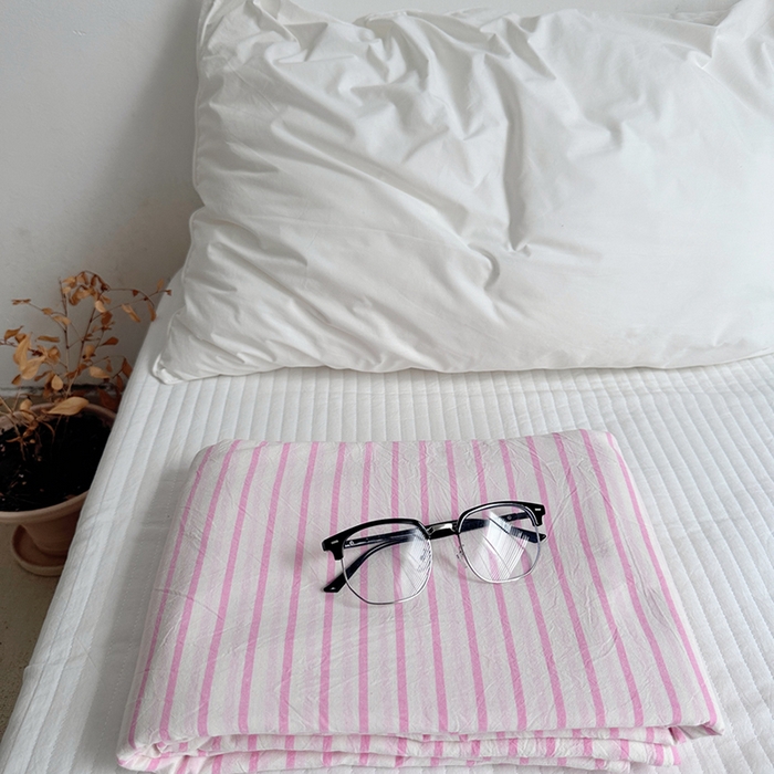 91家纺网 家纺一手货源 找家纺 柚可家居 2024新款40支全棉色织水洗棉单品系列-单床单 桃红条纹