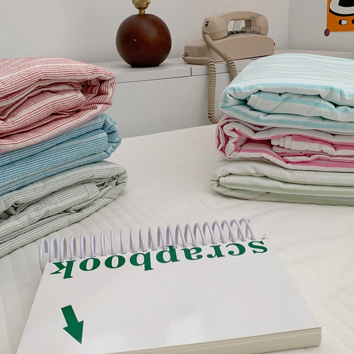 91家纺网 家纺一手货源 找家纺 柚可家居 2024新款40支全棉色织水洗棉单品系列-单被套 绿竖条