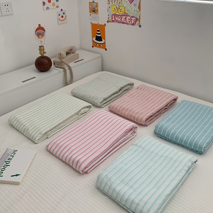 91家纺网 家纺一手货源 找家纺 柚可家居 2024新款40支全棉色织水洗棉单品系列-单被套 绿竖条