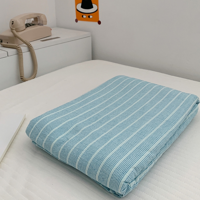 柚可家居 2024新款40支全棉色织水洗棉单品系列-单被套 细蓝竖条纹