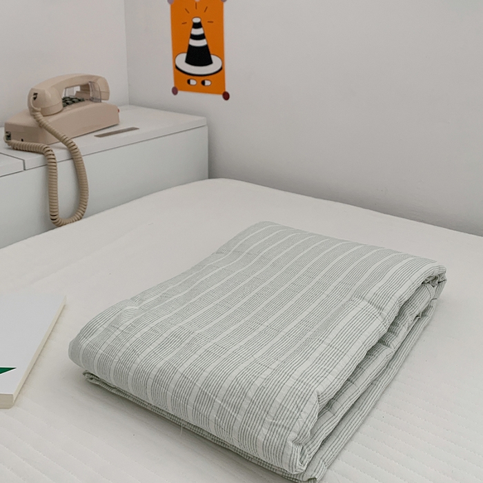 柚可家居 2024新款40支全棉色织水洗棉单品系列-单被套 细绿竖条纹