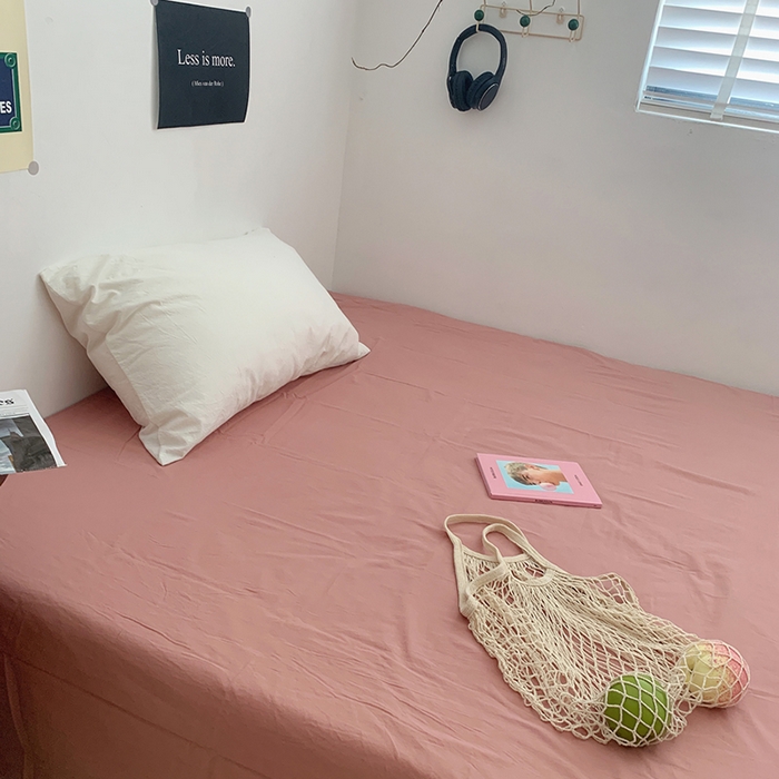 91家纺网 家纺一手货源 找家纺 柚可家居 2024新款40支全棉色织水洗棉单品系列-单床单 橡皮粉2