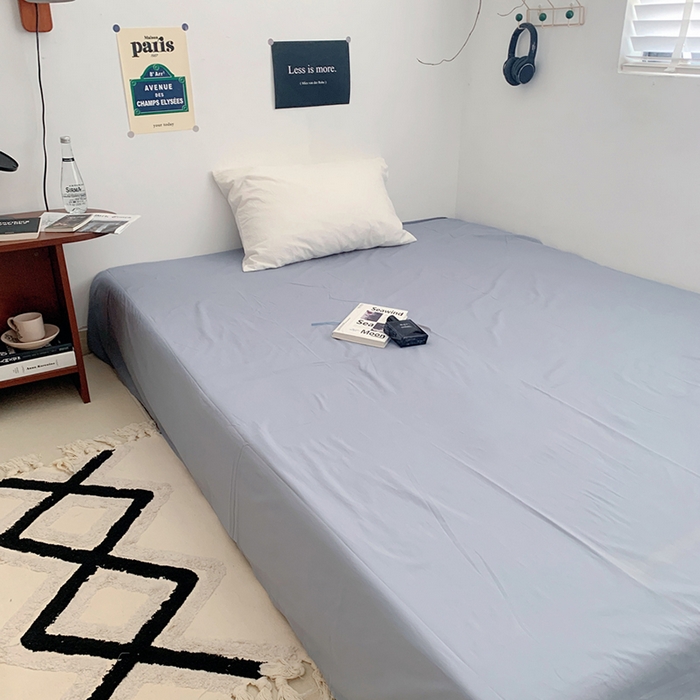 91家纺网 家纺一手货源 找家纺 柚可家居 2024新款40支全棉色织水洗棉单品系列-单床单 烟灰蓝