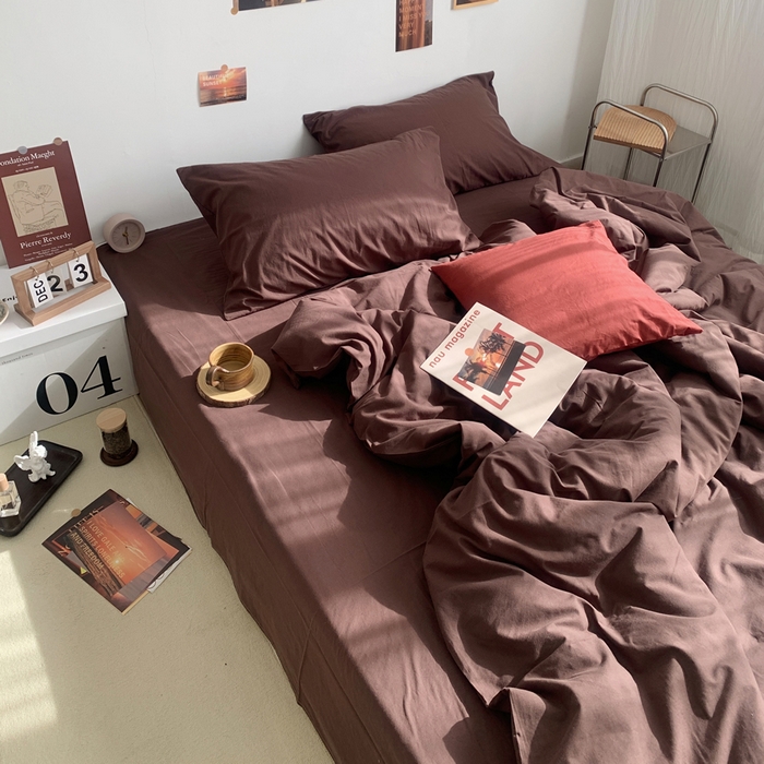 91家纺网 家纺一手货源 找家纺 柚可家居 2024新款40支全棉色织水洗棉单品系列-四件套 焦糖色