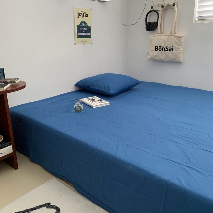 91家纺网 家纺一手货源 找家纺 柚可家居 2024新款40支全棉色织水洗棉单品系列-单床单 跃蓝2