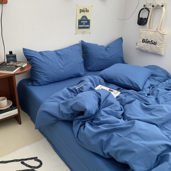 91家纺网 家纺一手货源 找家纺 柚可家居 2024新款40支全棉色织水洗棉单品系列-四件套 跃蓝1