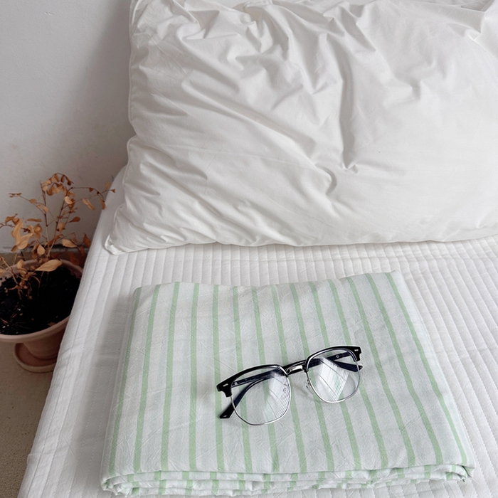 柚可家居 2024新款40支全棉色织水洗棉单品系列-单床单 果绿条纹