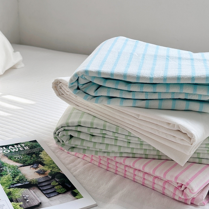 91家纺网 家纺一手货源 找家纺 柚可家居 2024新款40支全棉色织水洗棉单品系列-单床单 果绿条纹