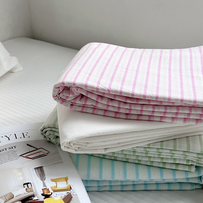 91家纺网 家纺一手货源 找家纺 柚可家居 2024新款40支全棉色织水洗棉单品系列-单床单 蓝条纹