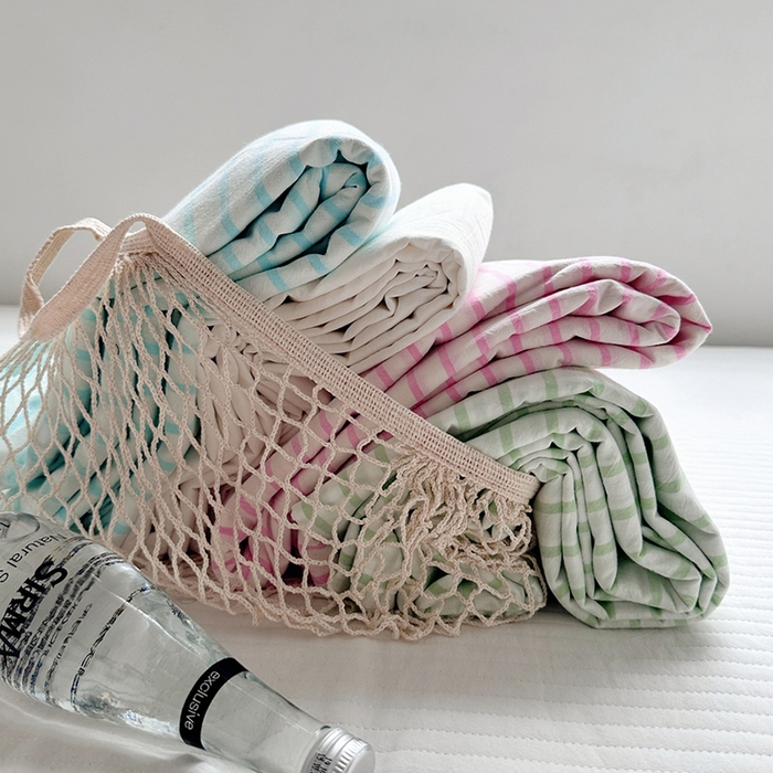 91家纺网 家纺一手货源 找家纺 柚可家居 2024新款40支全棉色织水洗棉单品系列-单床单 蓝条纹