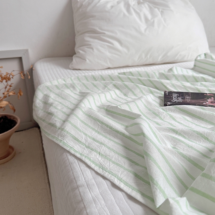 91家纺网 家纺一手货源 找家纺 柚可家居 2024新款40支全棉色织水洗棉单品系列-单床单 蓝条纹