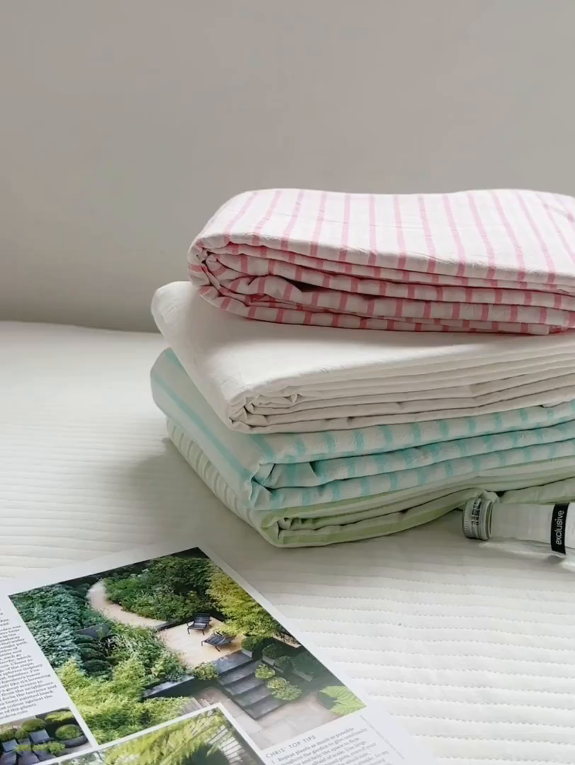 91家纺网 家纺一手货源 找家纺 柚可家居 2024新款40支全棉色织水洗棉单品系列-单床单 蓝条纹