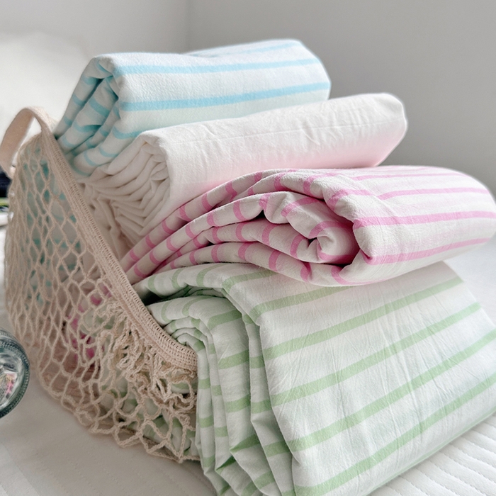 91家纺网 家纺一手货源 找家纺 柚可家居 2024新款40支全棉色织水洗棉单品系列-单床单 桃红条纹