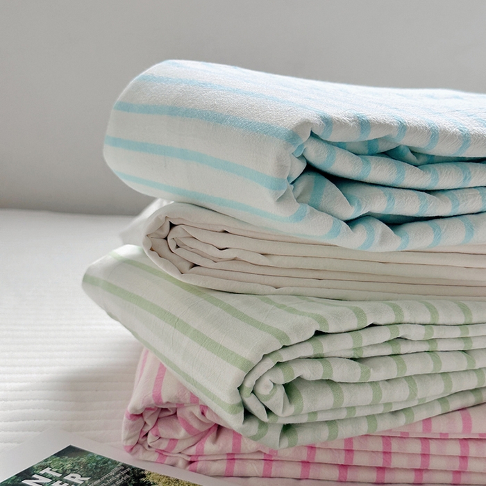 91家纺网 家纺一手货源 找家纺 柚可家居 2024新款40支全棉色织水洗棉单品系列-单床单 桃红条纹