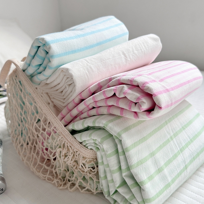 91家纺网 家纺一手货源 找家纺 柚可家居 2024新款40支全棉色织水洗棉单品系列-单床单 桃红条纹