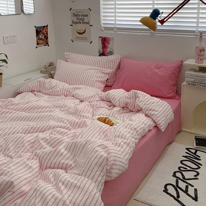 柚可家居 2024新款40支全棉色织水洗棉单品系列-四件套 红竖条