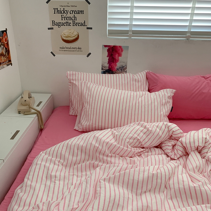 91家纺网 家纺一手货源 找家纺 柚可家居 2024新款40支全棉色织水洗棉单品系列-四件套 红竖条