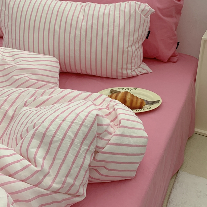 91家纺网 家纺一手货源 找家纺 柚可家居 2024新款40支全棉色织水洗棉单品系列-四件套 红竖条