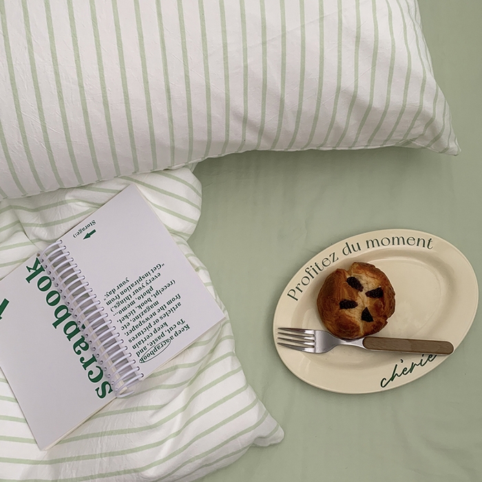 91家纺网 家纺一手货源 找家纺 柚可家居 2024新款40支全棉色织水洗棉单品系列-四件套 绿竖条纹