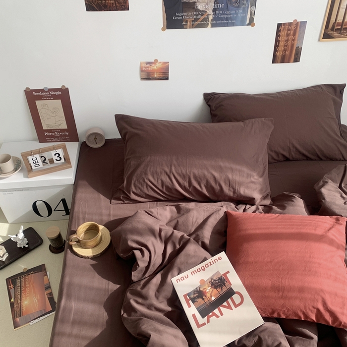 91家纺网 家纺一手货源 找家纺 柚可家居 2024新款40支全棉色织水洗棉单品系列-四件套 焦糖色