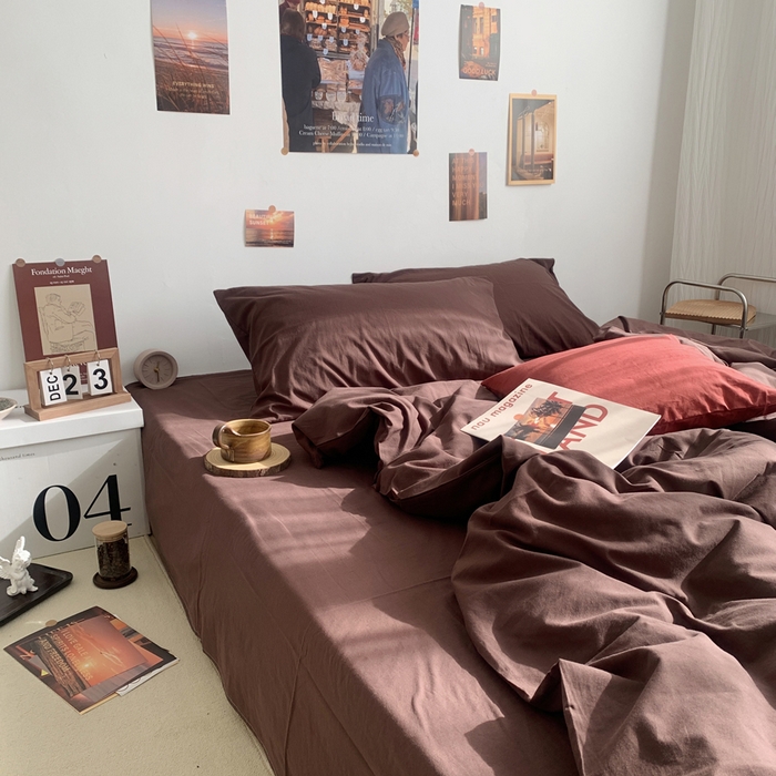 91家纺网 家纺一手货源 找家纺 柚可家居 2024新款40支全棉色织水洗棉单品系列-四件套 焦糖色