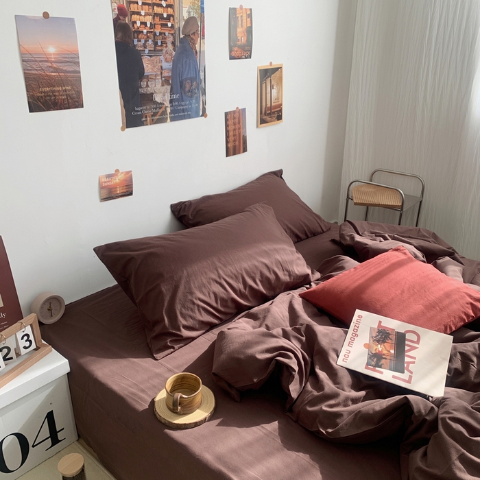 91家纺网 家纺一手货源 找家纺 柚可家居 2024新款40支全棉色织水洗棉单品系列-四件套 焦糖色