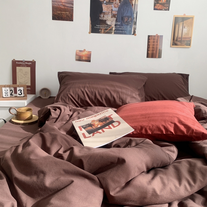 91家纺网 家纺一手货源 找家纺 柚可家居 2024新款40支全棉色织水洗棉单品系列-四件套 焦糖色