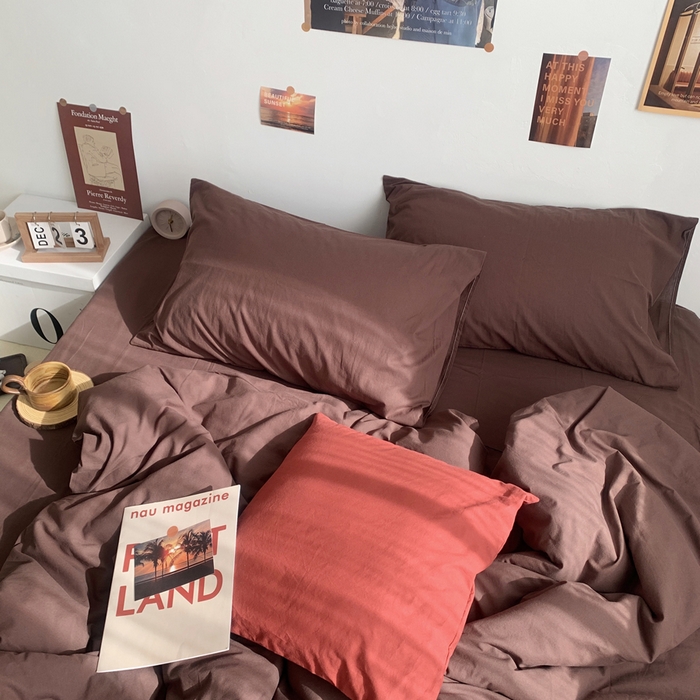 91家纺网 家纺一手货源 找家纺 柚可家居 2024新款40支全棉色织水洗棉单品系列-四件套 焦糖色