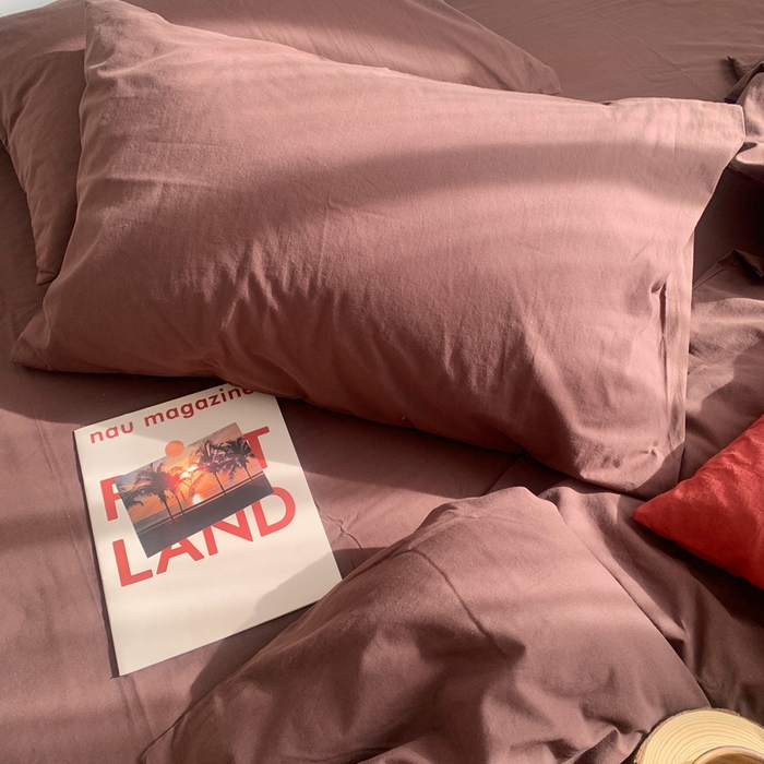 91家纺网 家纺一手货源 找家纺 柚可家居 2024新款40支全棉色织水洗棉单品系列-四件套 焦糖色