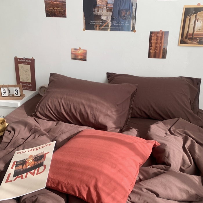 91家纺网 家纺一手货源 找家纺 柚可家居 2024新款40支全棉色织水洗棉单品系列-四件套 焦糖色