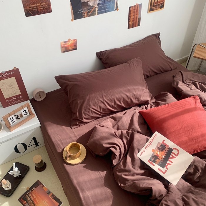 91家纺网 家纺一手货源 找家纺 柚可家居 2024新款40支全棉色织水洗棉单品系列-四件套 焦糖色