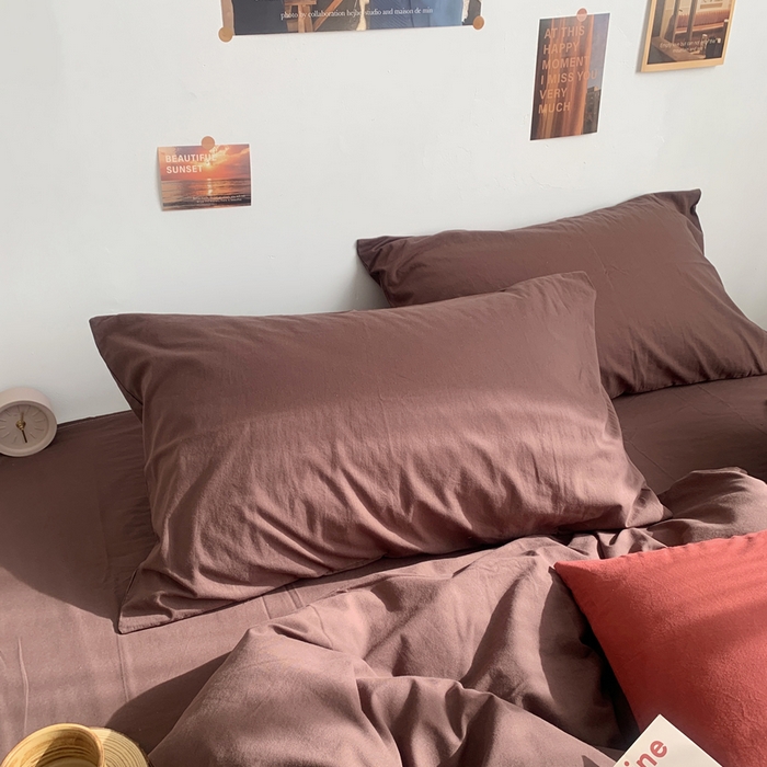 91家纺网 家纺一手货源 找家纺 柚可家居 2024新款40支全棉色织水洗棉单品系列-四件套 焦糖色