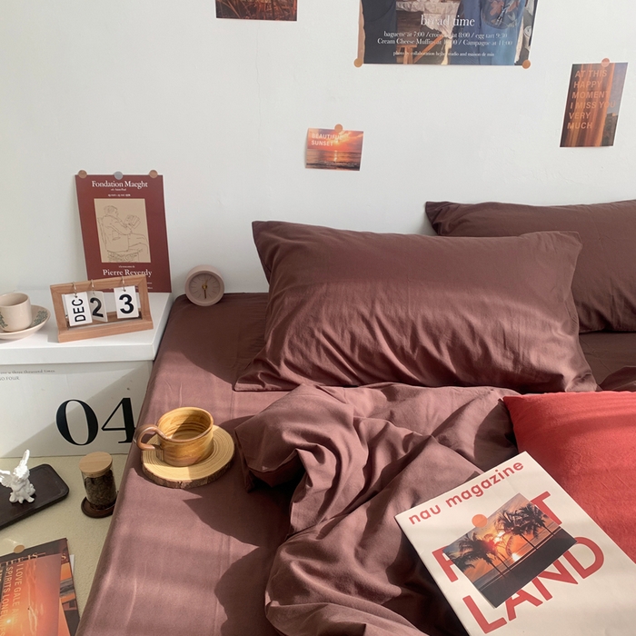 91家纺网 家纺一手货源 找家纺 柚可家居 2024新款40支全棉色织水洗棉单品系列-四件套 焦糖色