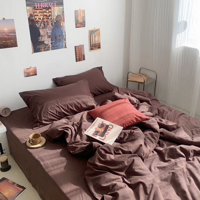 91家纺网 家纺一手货源 找家纺 柚可家居 2024新款40支全棉色织水洗棉单品系列-四件套 焦糖色