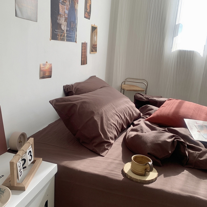 91家纺网 家纺一手货源 找家纺 柚可家居 2024新款40支全棉色织水洗棉单品系列-四件套 焦糖色