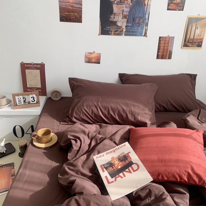 91家纺网 家纺一手货源 找家纺 柚可家居 2024新款40支全棉色织水洗棉单品系列-四件套 焦糖色