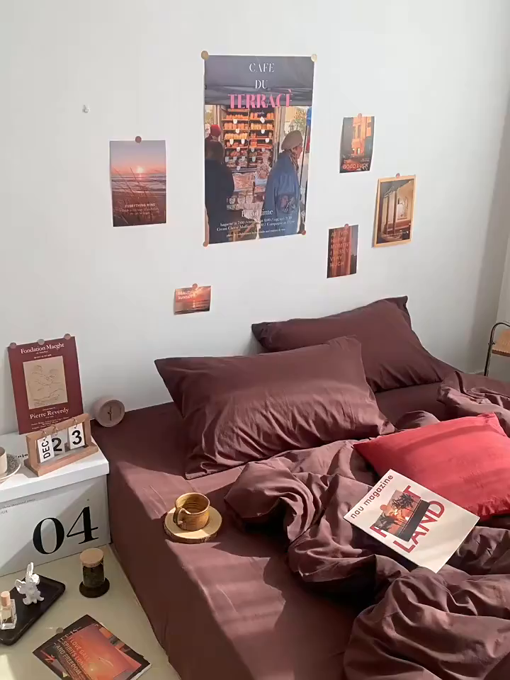 91家纺网 家纺一手货源 找家纺 柚可家居 2024新款40支全棉色织水洗棉单品系列-四件套 焦糖色