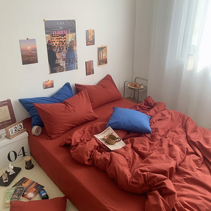 柚可家居 2024新款40支全棉色织水洗棉单品系列-四件套 树莓红