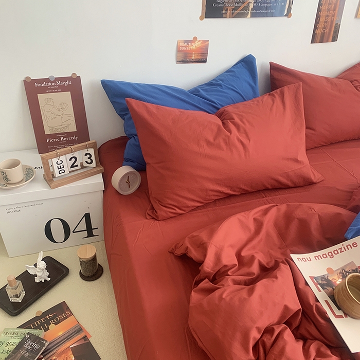 91家纺网 家纺一手货源 找家纺 柚可家居 2024新款40支全棉色织水洗棉单品系列-四件套 树莓红