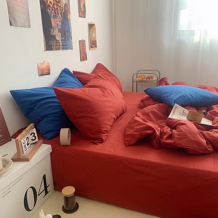 91家纺网 家纺一手货源 找家纺 柚可家居 2024新款40支全棉色织水洗棉单品系列-四件套 树莓红