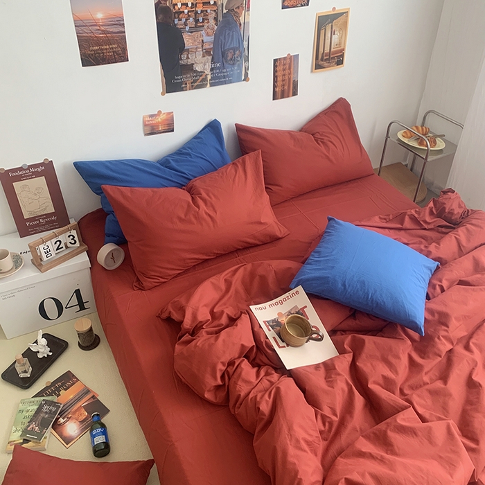 91家纺网 家纺一手货源 找家纺 柚可家居 2024新款40支全棉色织水洗棉单品系列-四件套 树莓红