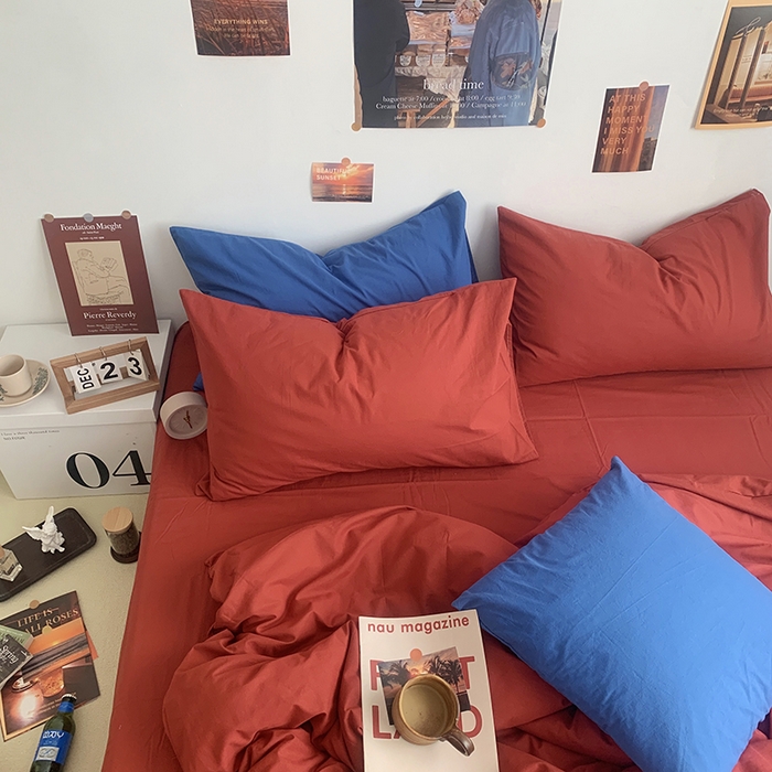 91家纺网 家纺一手货源 找家纺 柚可家居 2024新款40支全棉色织水洗棉单品系列-四件套 树莓红