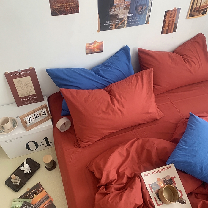 91家纺网 家纺一手货源 找家纺 柚可家居 2024新款40支全棉色织水洗棉单品系列-四件套 树莓红