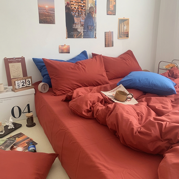 91家纺网 家纺一手货源 找家纺 柚可家居 2024新款40支全棉色织水洗棉单品系列-四件套 树莓红